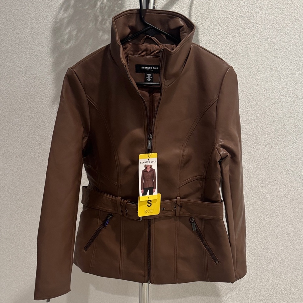 Kenneth Cole Women's Belted Faux Leather Jacket,Small,Med & Large Available, NWT